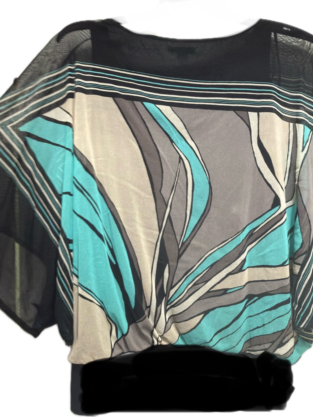 Alfani Teal, Beige and Black Abstract Print Sheer-Dolman Sleeve Tunic - Picture 2 of 5